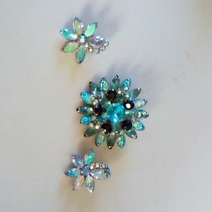 Vintage pin with matching clip on earrings